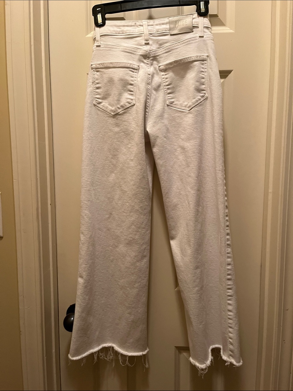 PAIGE Anessa White High-Rise Wide-Leg Cropped Jeans Raw Hem Size 24 - Picture 8 of 10